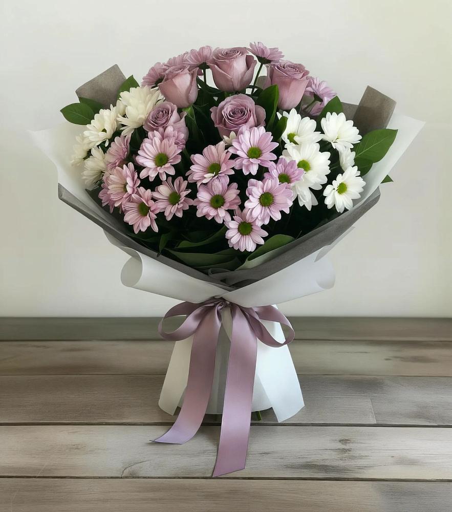 Букет цветов из: Хризантемы и Розы в Льве Толстом