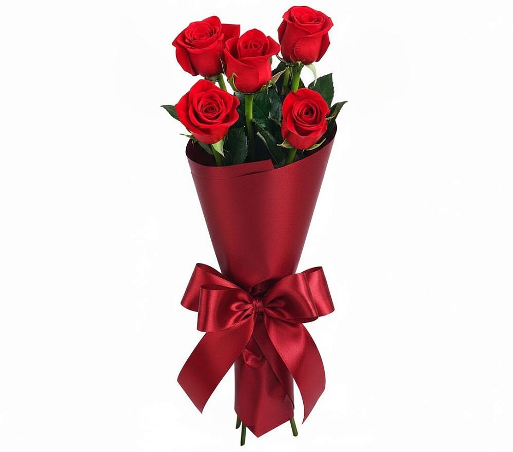 Букет 5 Красных роз Эдлесс Лав в Льве Толстом
