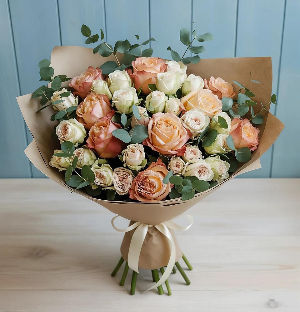 Букет цветов из: Альстромерии и Розы в Льве Толстом