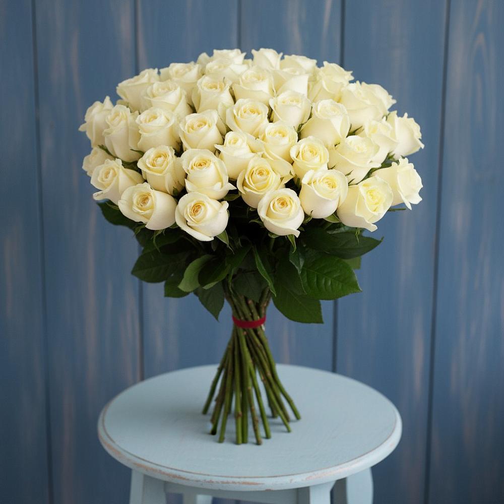 Букет 51 Белая роза Эдлесс Лав в Льве Толстом