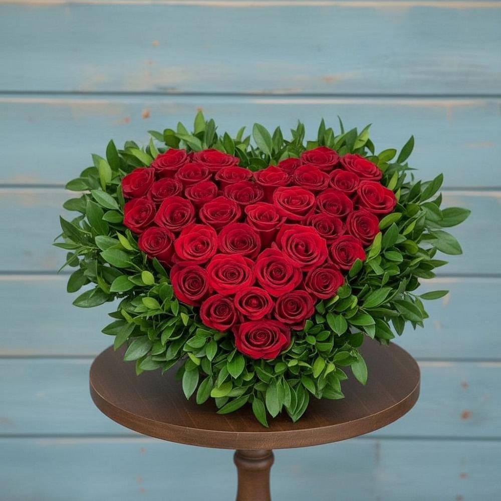 Цветочная композиция из Розы в виде сердца в Льве Толстом