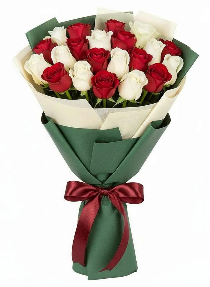 Букет Микс из красных и белых роз в Льве Толстом