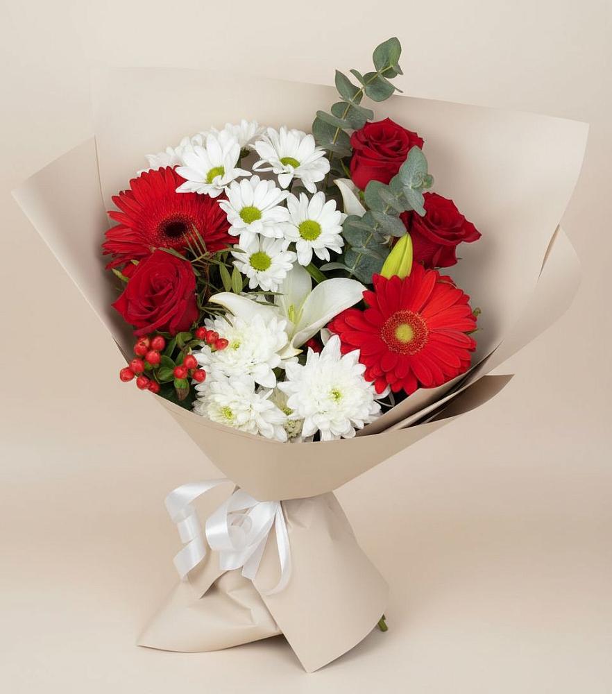 Букет цветов из: Розы, Хризантемы, Герберы и Лилии в Льве Толстом