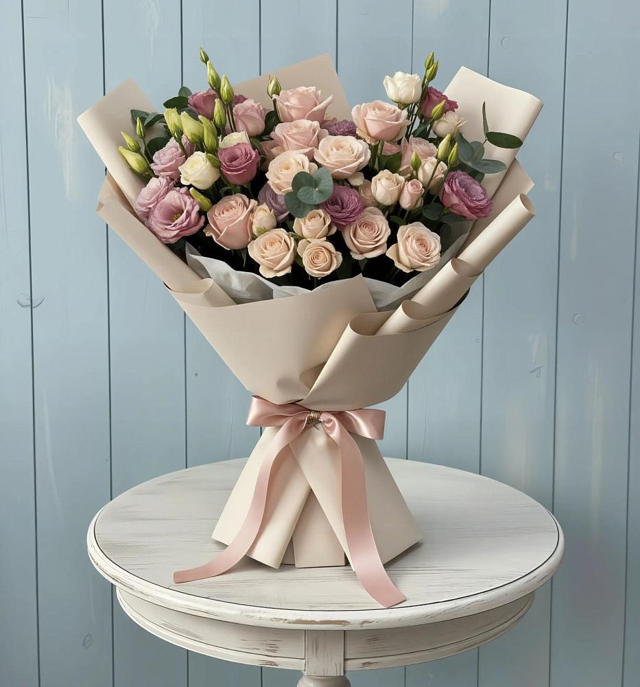 Букет цветов из: Розы и Лизиантусы в Льве Толстом