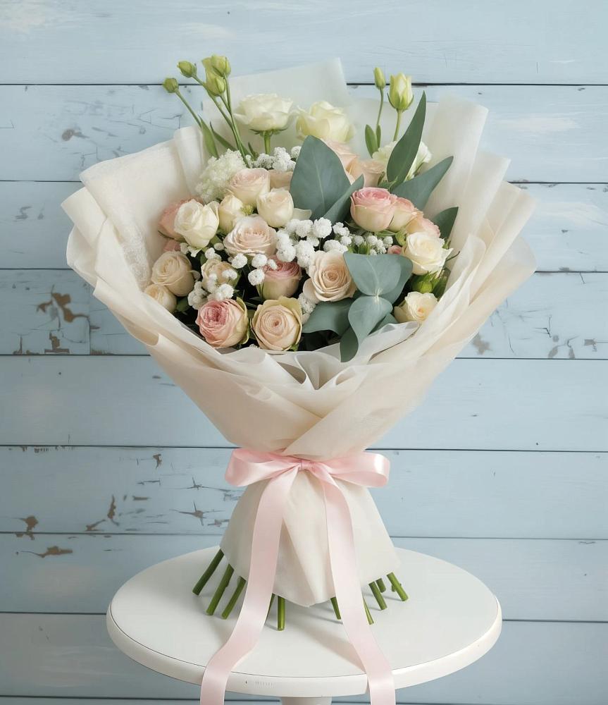 Букет цветов из: Розы и Лизиантусы в Льве Толстом