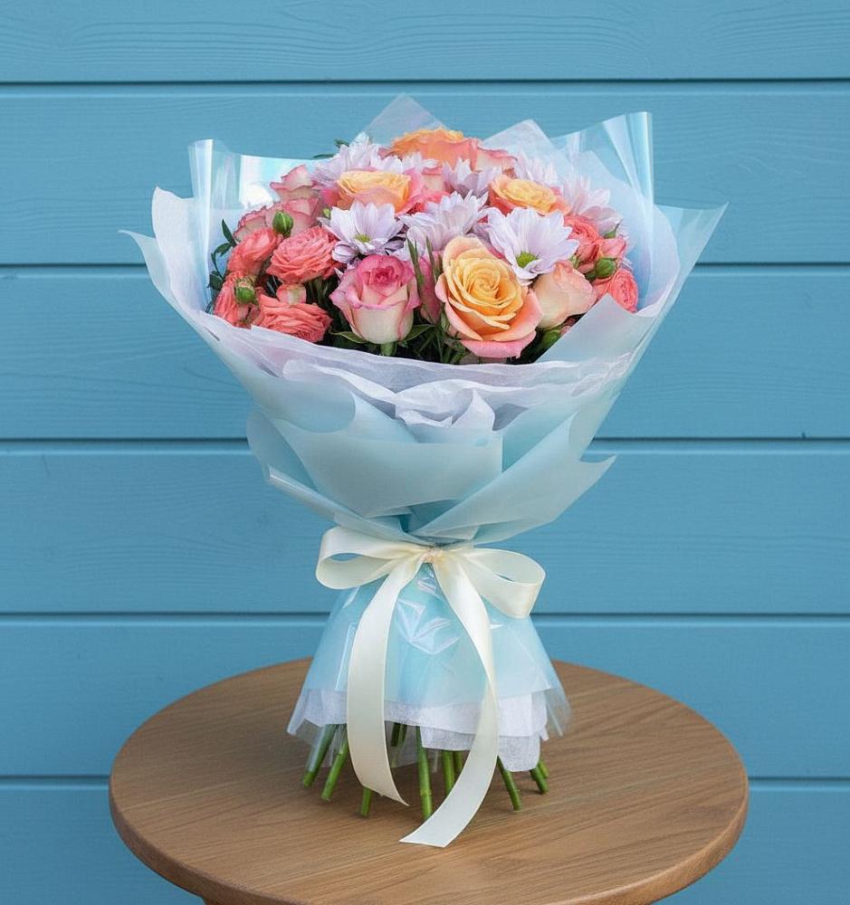 Букет цветов из: Хризантемы и Розы в Льве Толстом