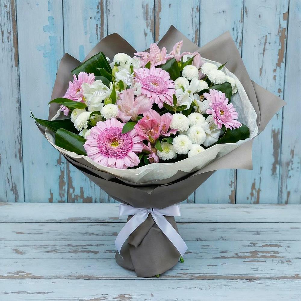 Букет цветов из: Герберы, Альстромерии и Хризантемы в Льве Толстом