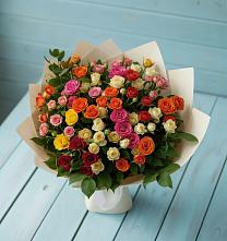 Букет Микс из разноцветных кустовых роз в Льве Толстом